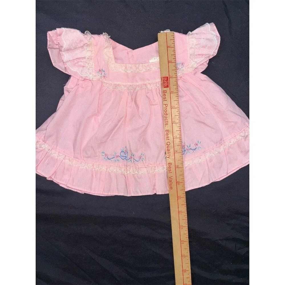 Cradle Togs Dress Baby Girls 0-3M Pink Lace Trim Floral Embroidery vintage Union